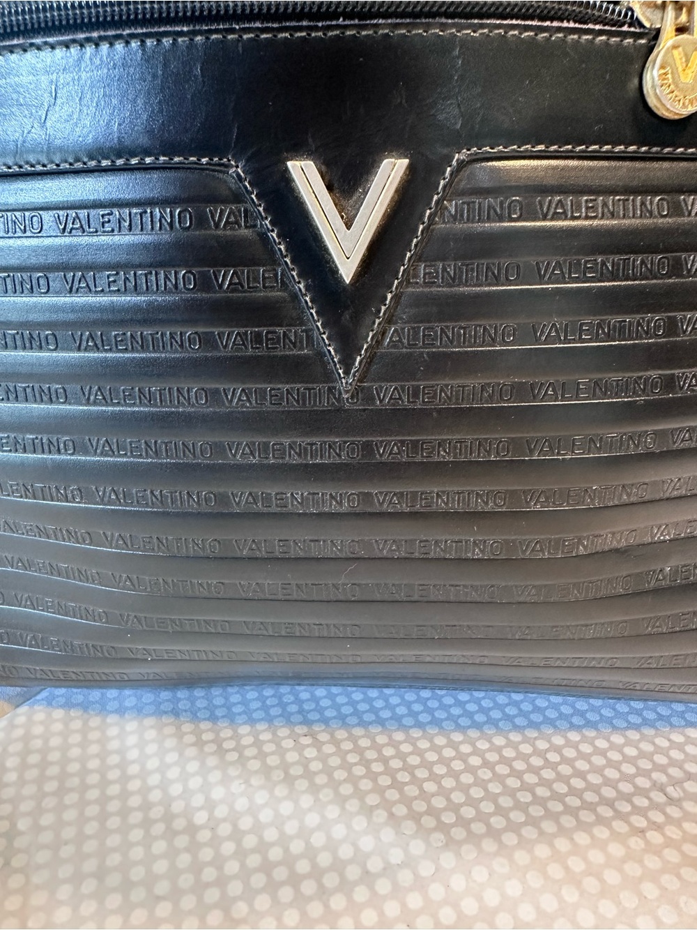 Vintage Mario Valentino Black Leather Portfolio Clutch V Logo Made in Italy